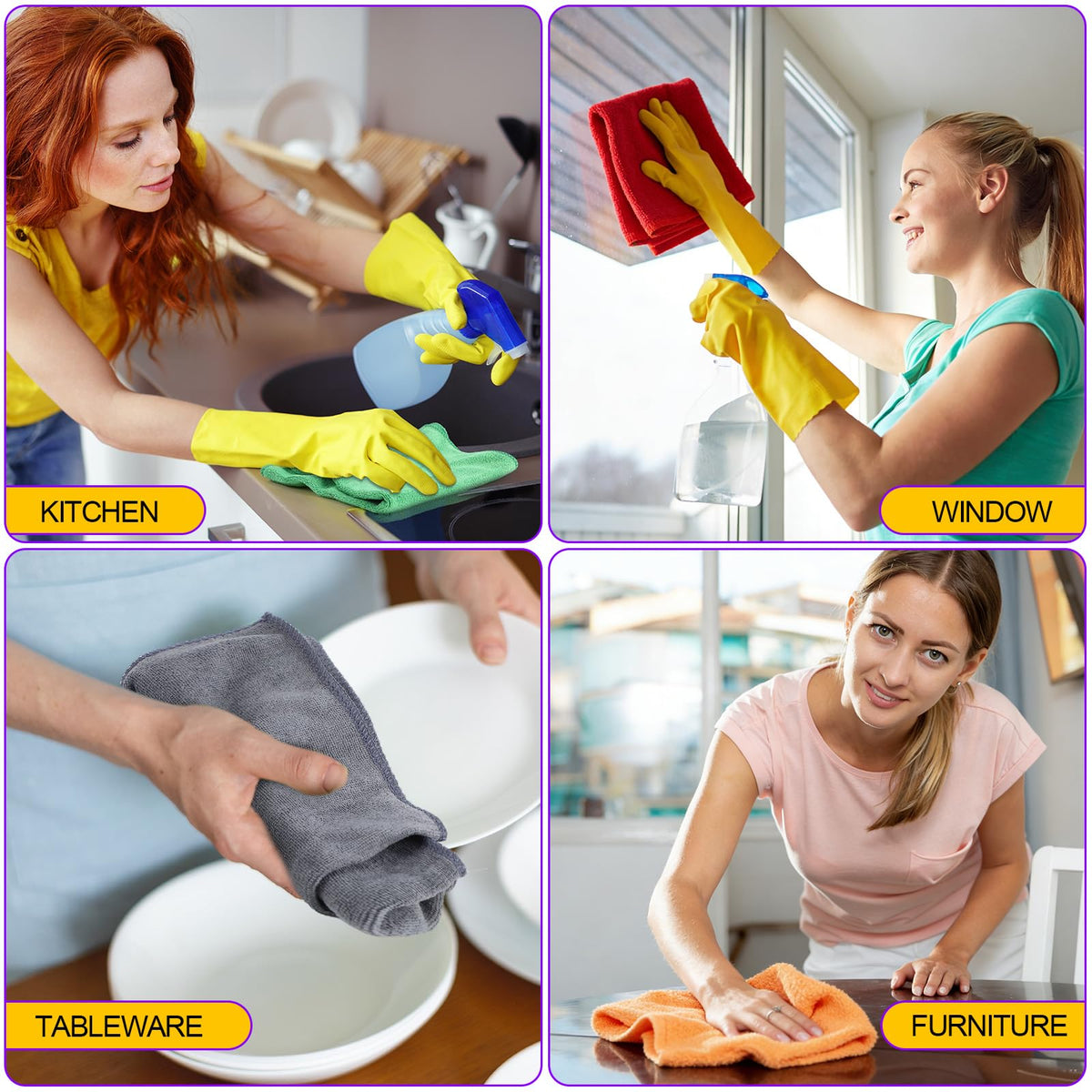 Nuenen Car Microfiber Clean Cloths, Purple, 16 x 16 Inch, 60 Pcs 16 x 16 inches