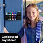 Slim Magnetic Dry Erase Marker Holder for Whiteboard, Space Saving Pen Organizer with Glass and Wall Mount Accessories for Fridge, Office, and School. Markers, Eraser, Cleaner Not Included (Black) Black