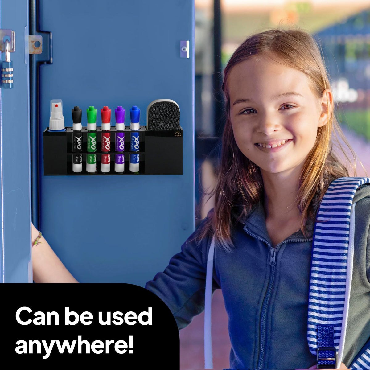 Slim Magnetic Dry Erase Marker Holder for Whiteboard, Space Saving Pen Organizer with Glass and Wall Mount Accessories for Fridge, Office, and School. Markers, Eraser, Cleaner Not Included (Black) Black