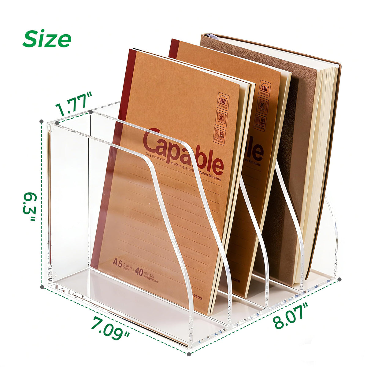 Acrylic Magazine File Holder, 4 Vertical Compartments Desk Document Sorter Organizer, Clear Folder Rack Binder for Office/Home/Classroom, for Documents, Tablet, Magazines, Books & Accessories B5, 4 Sections