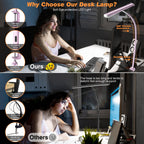 Airlonv LED Desk Lamp with Clamp, 17" Stepless Dimming Light, Black Standard