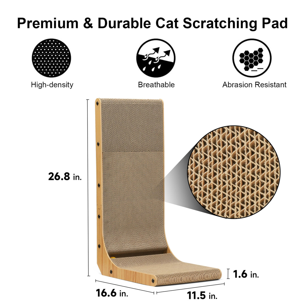 FUKUMARU Cat Scratcher, 26.8 Inch L Shaped Scratch Pad for Indoor Cats
