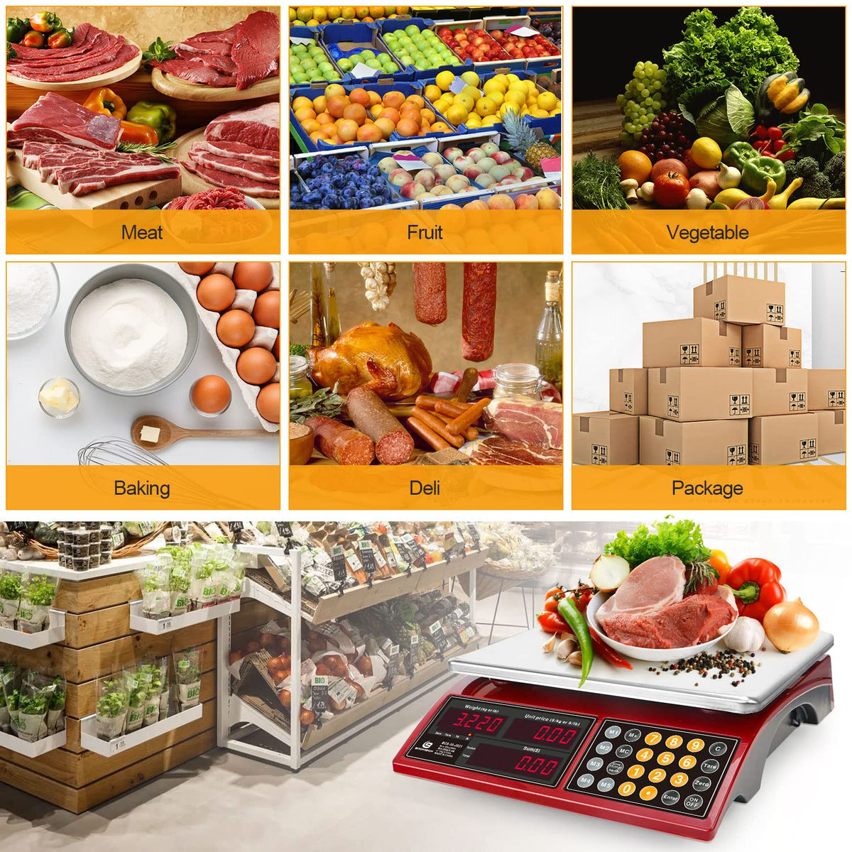 Price Computing Scale 66lb Digital Commercial Produce Scale Stainless Steel Scale Pan-Large Size