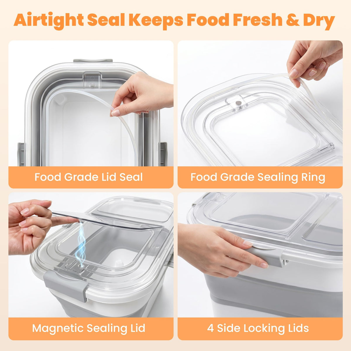 30 Lbs Rice Container, Collapsible Dog Food Storage Container 30 lbs