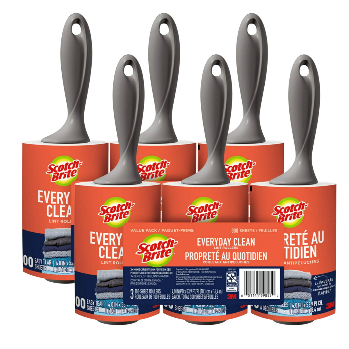 Scotch-Brite Everyday Clean Lint Roller, 300 Sheets Total,3 Pack