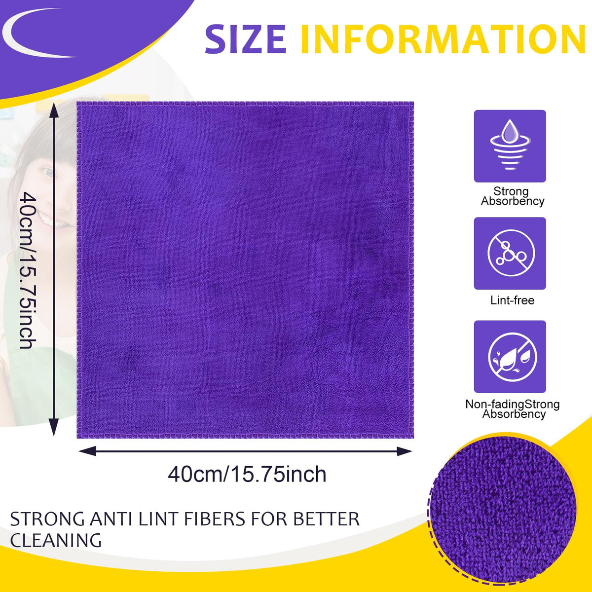 Nuenen Car Microfiber Clean Cloths, Purple, 16 x 16 Inch, 60 Pcs 16 x 16 inches