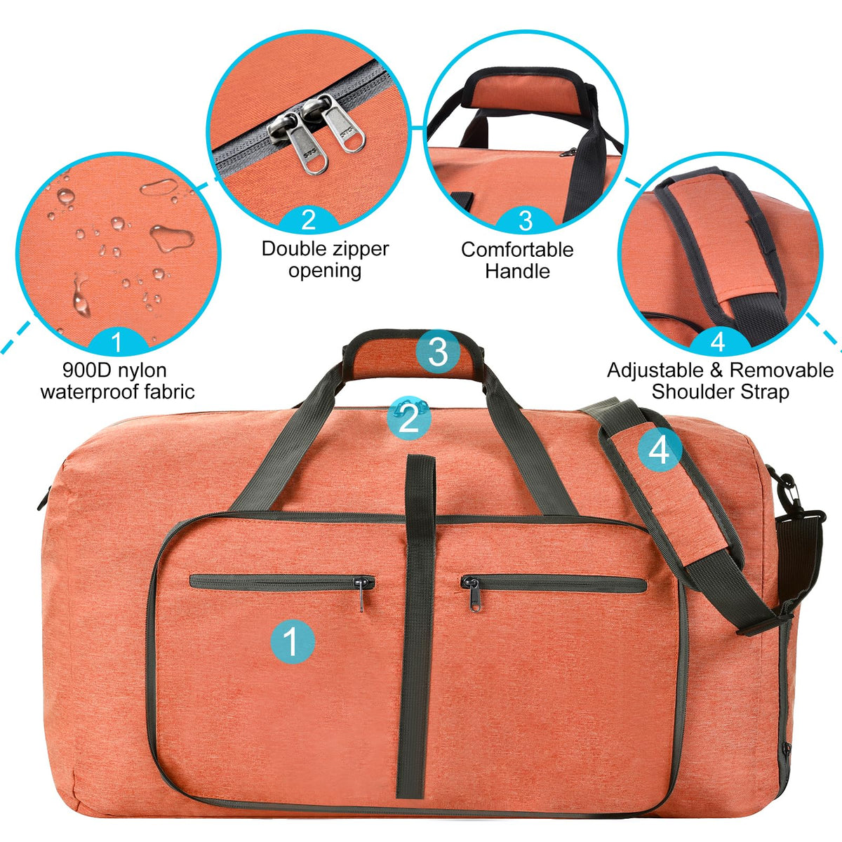 Felipe Varela Foldable Duffle Bag for Travel Weekend Overnight Gym Camping A Black 40L