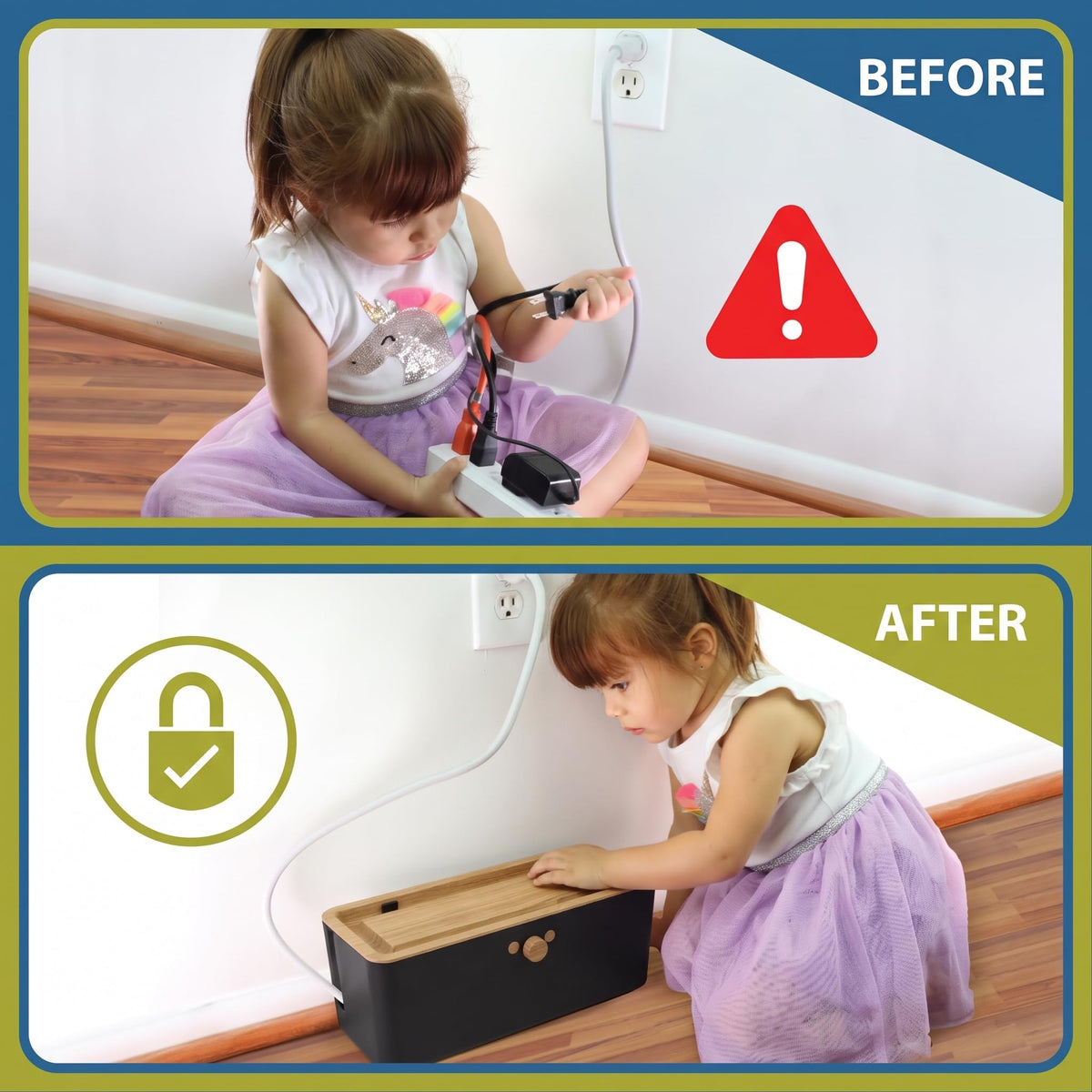 Power Strip Cover Box and Cable Management Organizer for Child Safety