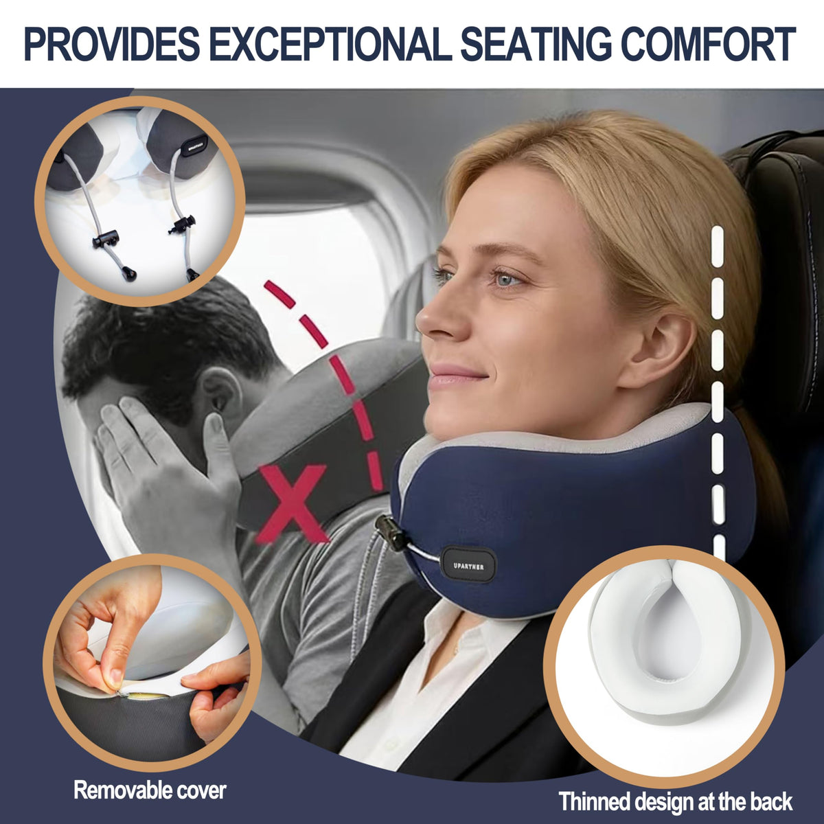 Travel Neck Pillow, Memory Foam Airplane Pillow for Long Flights Blue