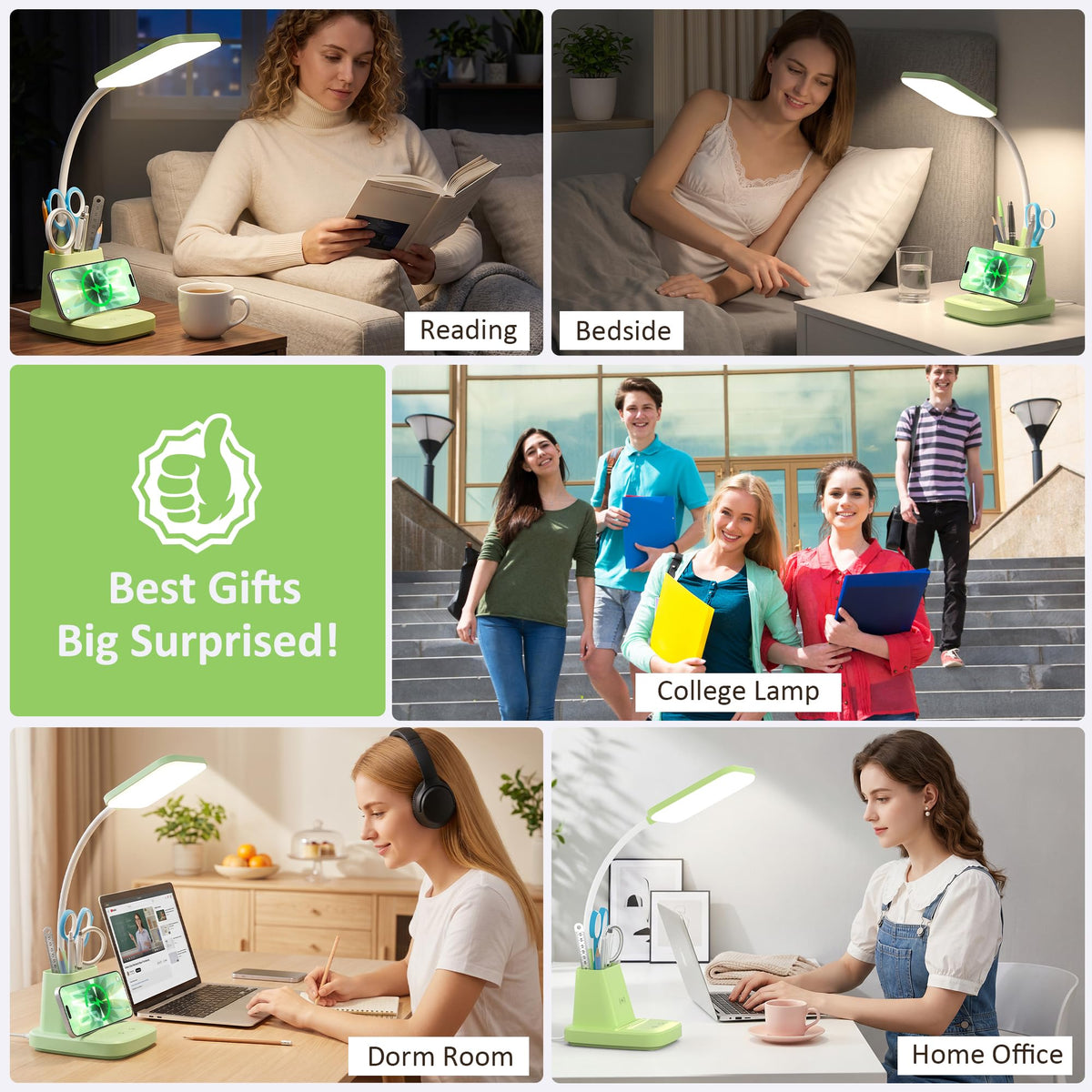 10W Wireless Charging LED Desk Lamp with Clock, Light Black
