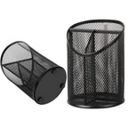 Delifox 2 Pack Pen Holder Mesh Round Pencil Holder 3 Compartments, Black