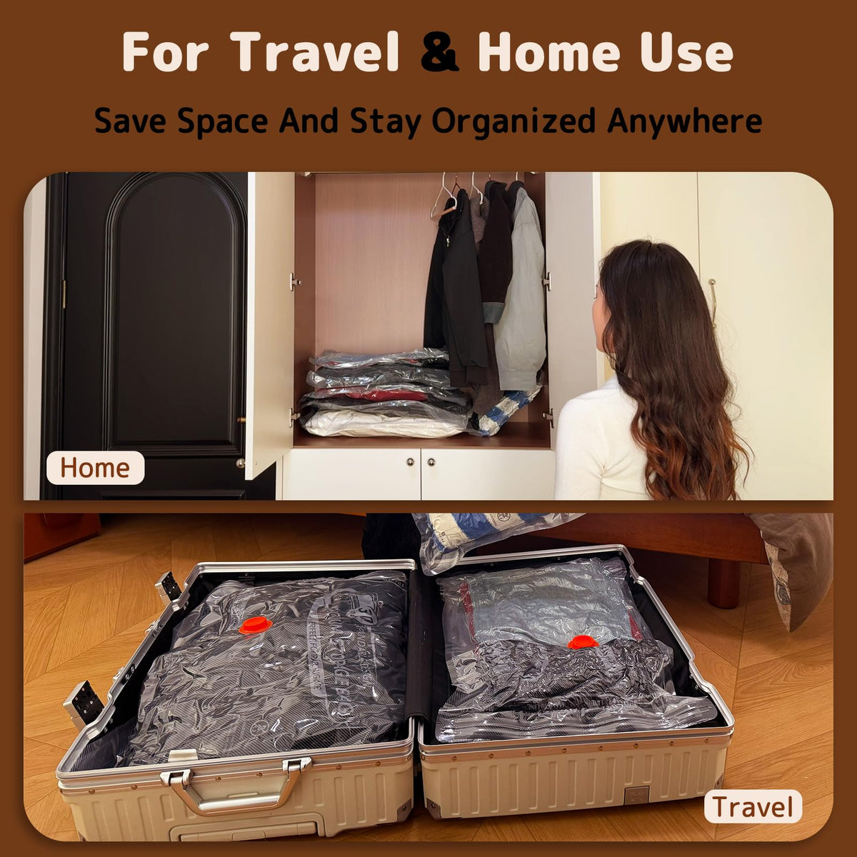 12 Pack Vacuum Bags for Travel with Rechargeable Pump, Save Luggage Space Clear 12 Combo