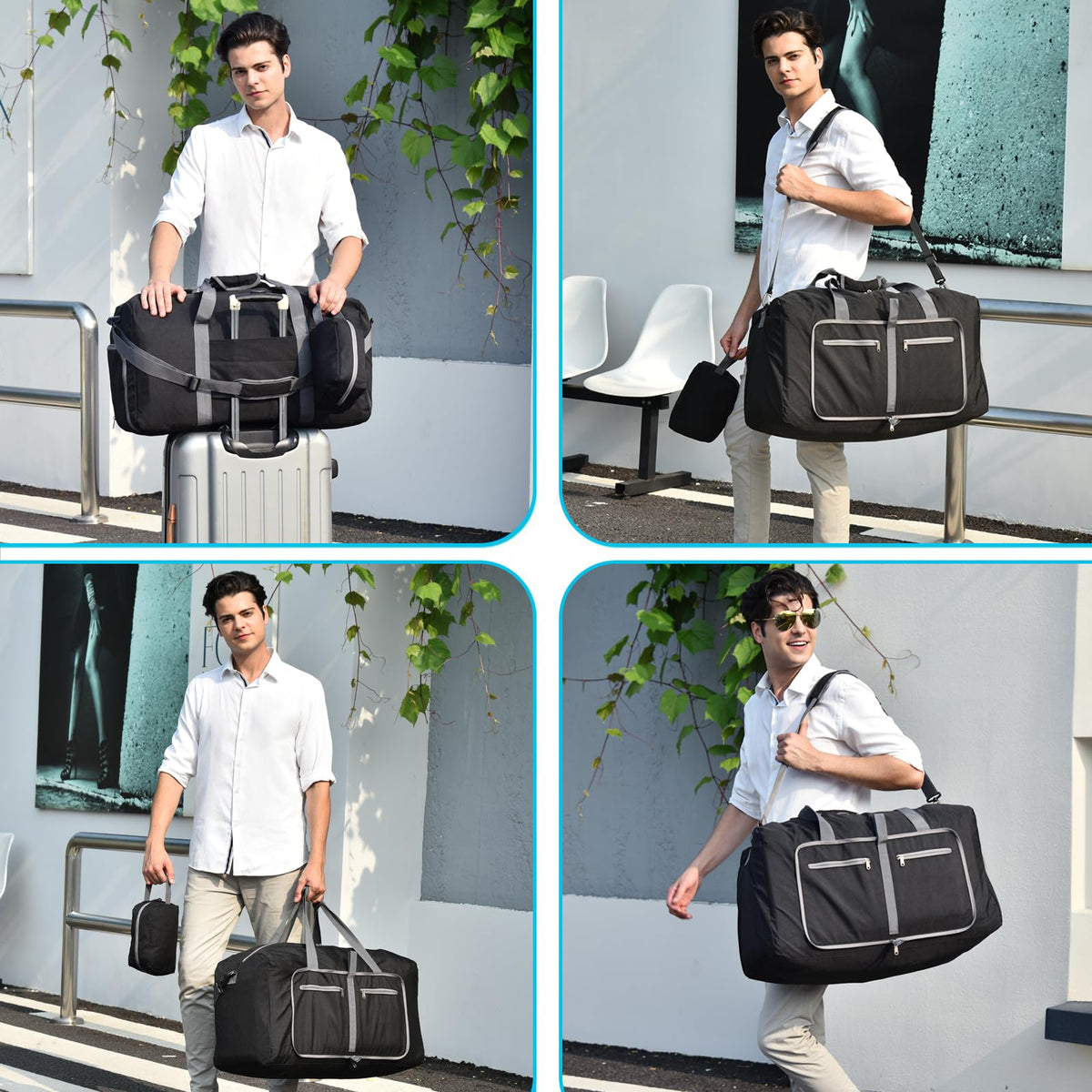 Felipe Varela Foldable Duffle Bag for Travel Weekend Overnight Gym Camping A Black 40L