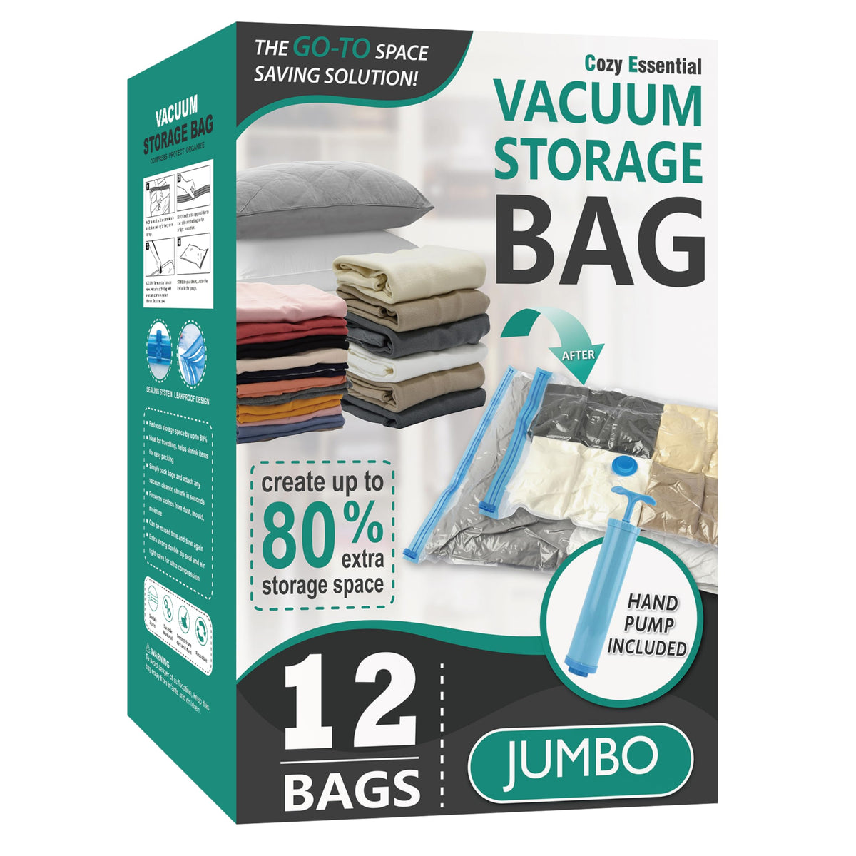 12 Jumbo Vacuum Storage Bags for Blankets & Bedding, Space Saver Bags 12 Jumbo