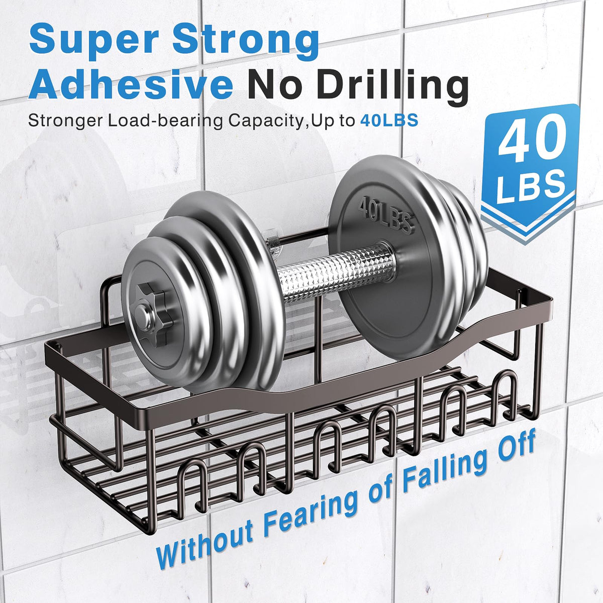 EUDELE Adhesive Shower Caddy, 5 Pack Rustproof Stainless Steel Bath Organizers With Large Capacity, No Drilling Shelves for Bathroom Storage & Home Decor Black