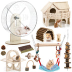 11 Pcs Hamster Cage Accessories, 9.5" Wooden Gerbil Wheel
