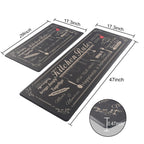 Floral Kitchen Mat Sets 2PCS Non Skid Waterproof Kitchen Rugs and Runner Sets Cushioned Anti-Fatigue Comfort Mat for Home,Office Memory Foam Kitchen Rug, 17.3"x30"+17.3"x47", Black/Pink 17"x30"+17"x47"--0.4 inches