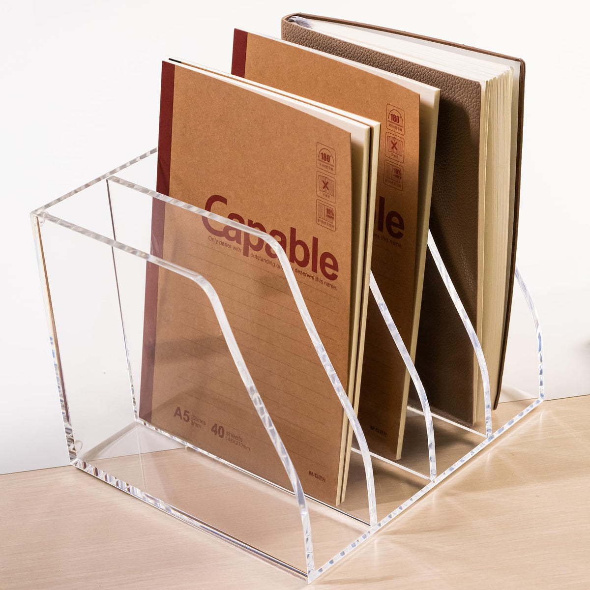 Acrylic Magazine File Holder, 4 Vertical Compartments Desk Document Sorter Organizer, Clear Folder Rack Binder for Office/Home/Classroom, for Documents, Tablet, Magazines, Books & Accessories B5, 4 Sections