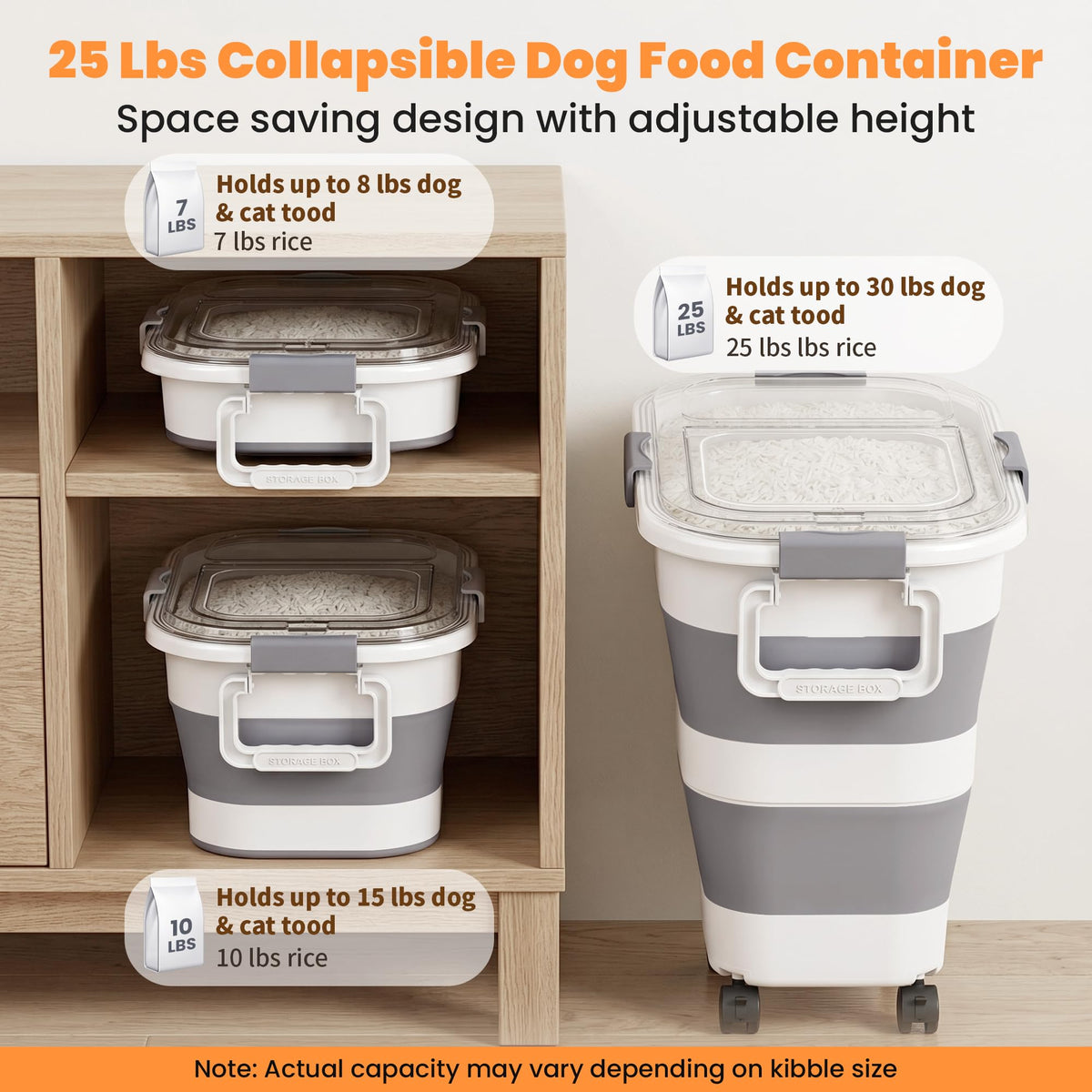 30 Lbs Rice Container, Collapsible Dog Food Storage Container 30 lbs