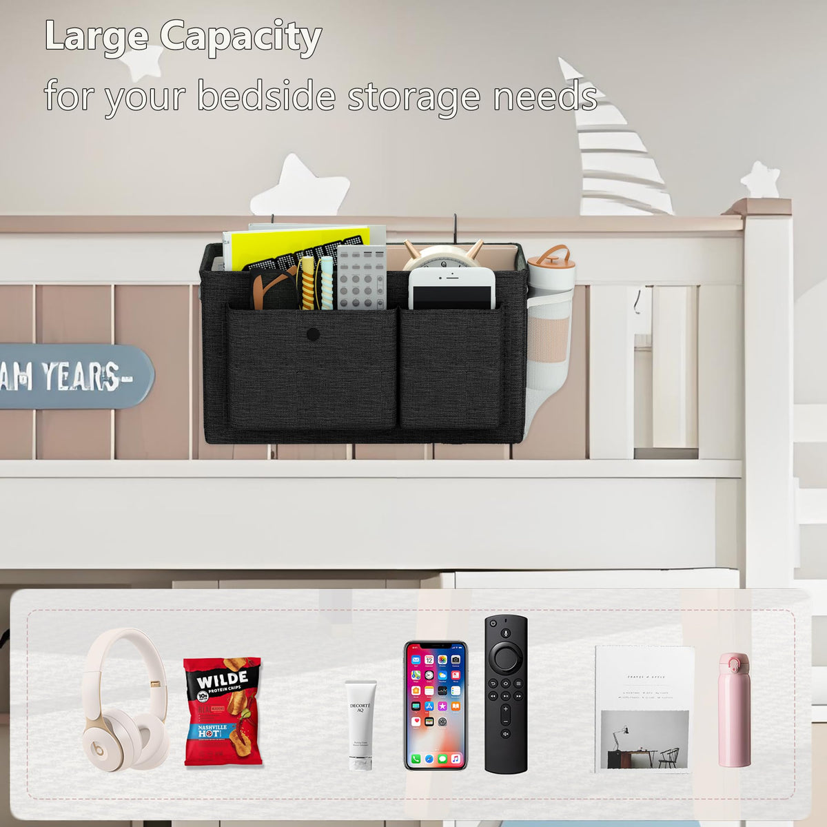 Bedside Caddy Bedside Storage Hanging Organizer for Bunk Dorm Bed Rail New Pink