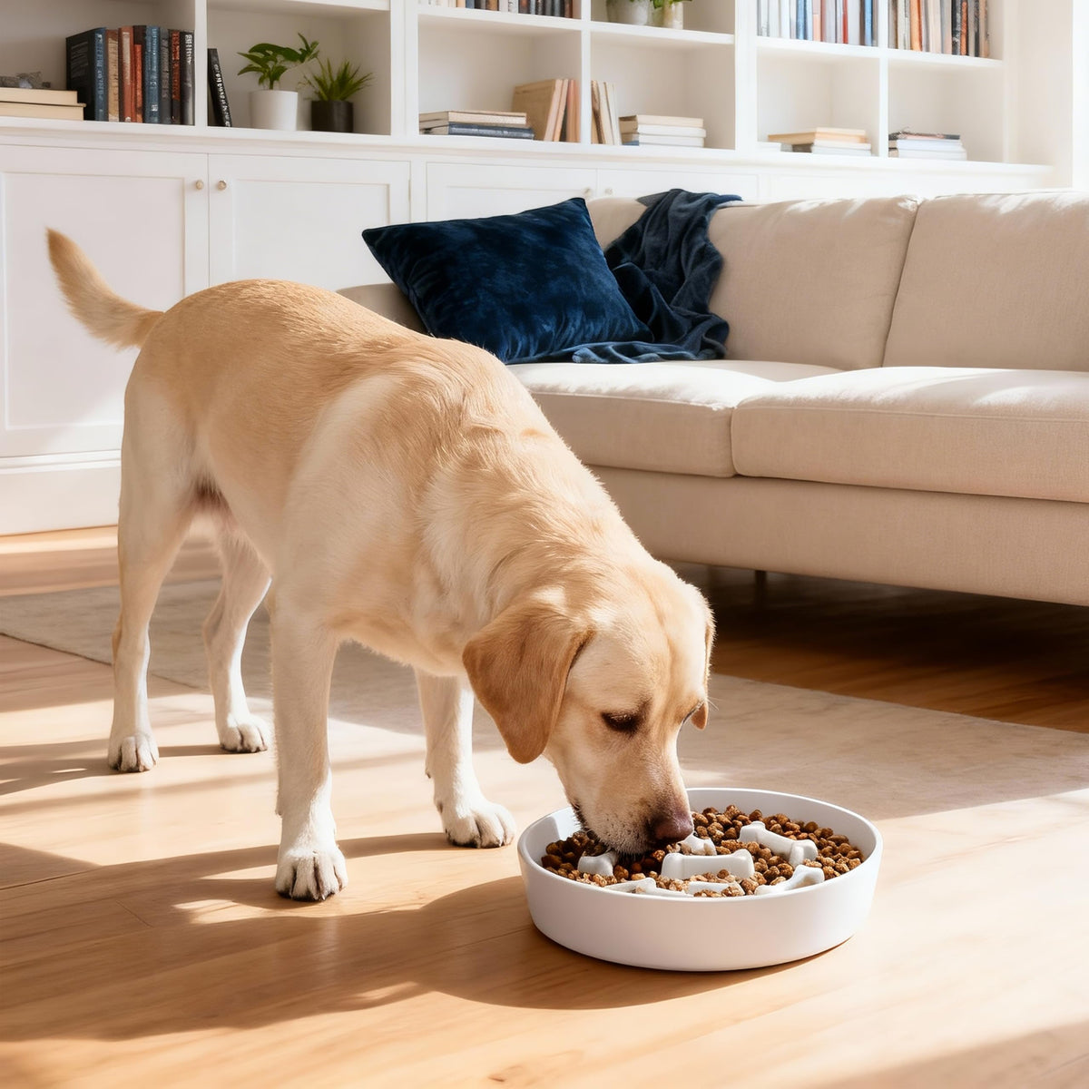 Ceramic Slow Feeder Dog Bowl, 3 Cup Dog Food or 25oz Water, Slow Eating Bowl for Middle Breed, Maze Puzzle Feeder for Fast Eaters, Anti-Choking Stop Bloat, Non-Slip BPA Free (White) White