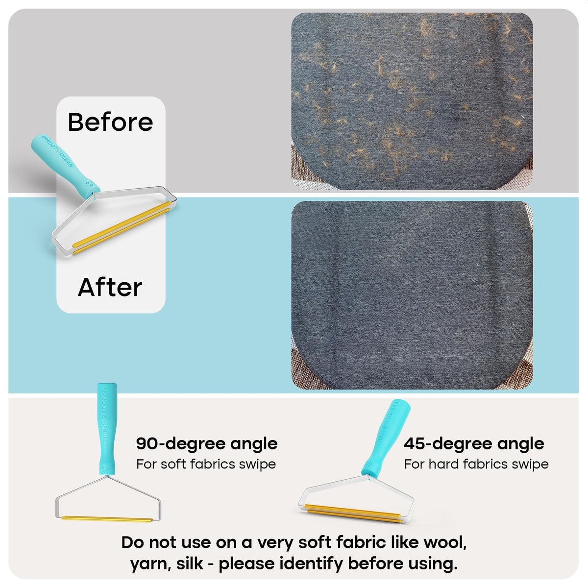 Uproot Clean Pro Pet Hair Removal Tool - Multi-Fabric Edge, Carpet Rake