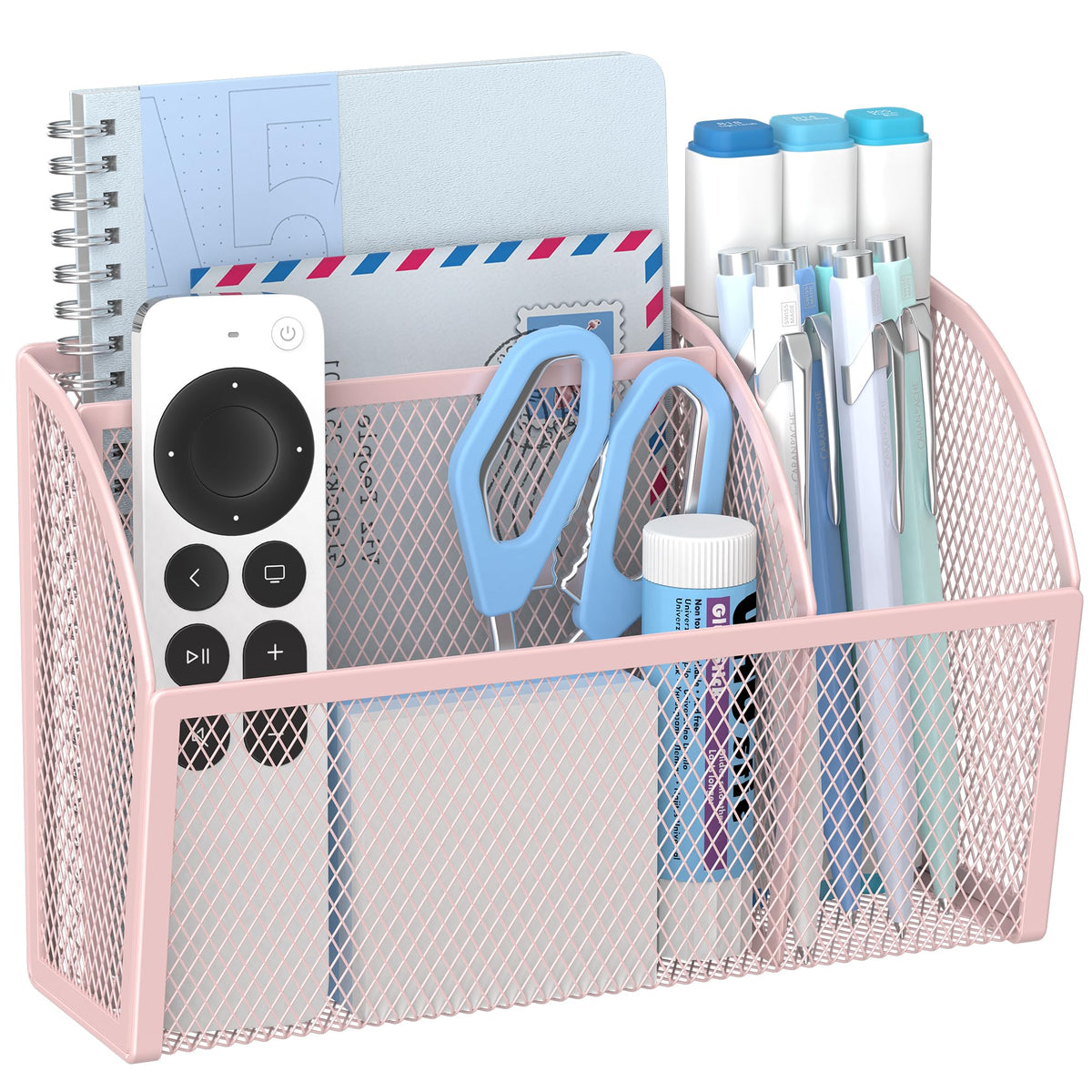 YINGHUA 3 Compartment Magnetic Metal Mesh Pen Holder, White Desk Caddy