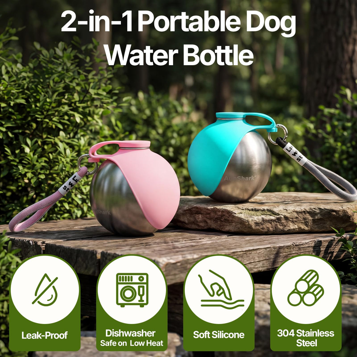 Portable Stainless Steel Dog Water Bottle with Foldable Silicone Bowl