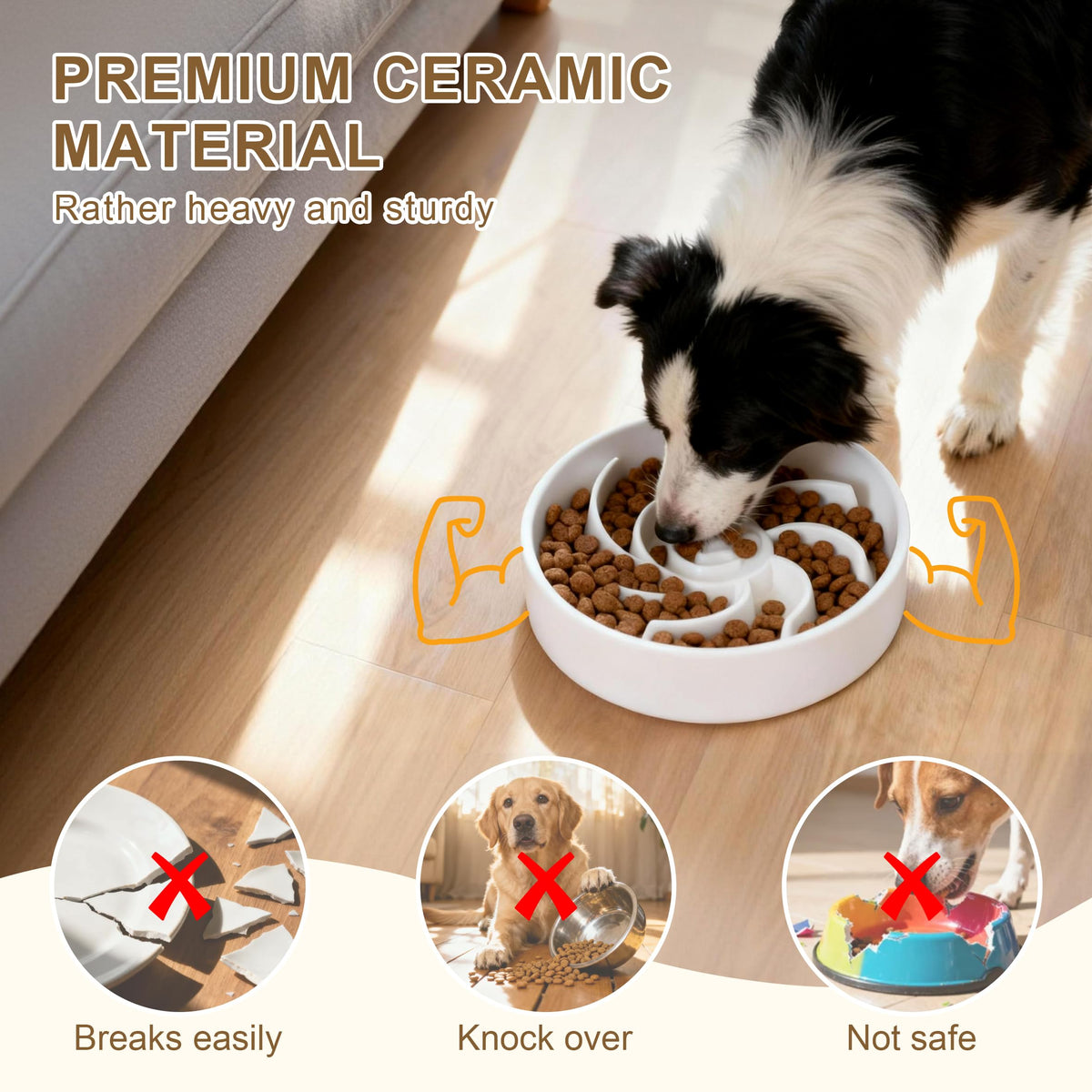 Ceramic Slow Feeder Dog Bowl, 3 Cup Dog Food or 25oz Water, Slow Eating Bowl for Middle Breed, Maze Puzzle Feeder for Fast Eaters, Anti-Choking Stop Bloat, Non-Slip BPA Free (White) White