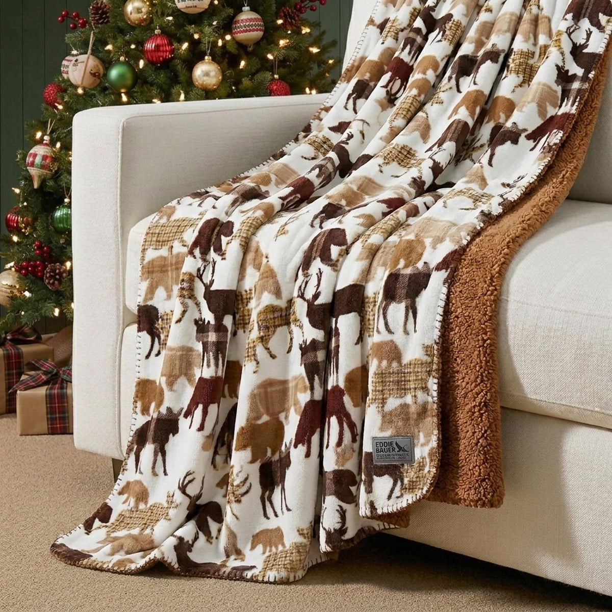 Nordic Plaid Green Sherpa Throw Blanket for Bed and Couch