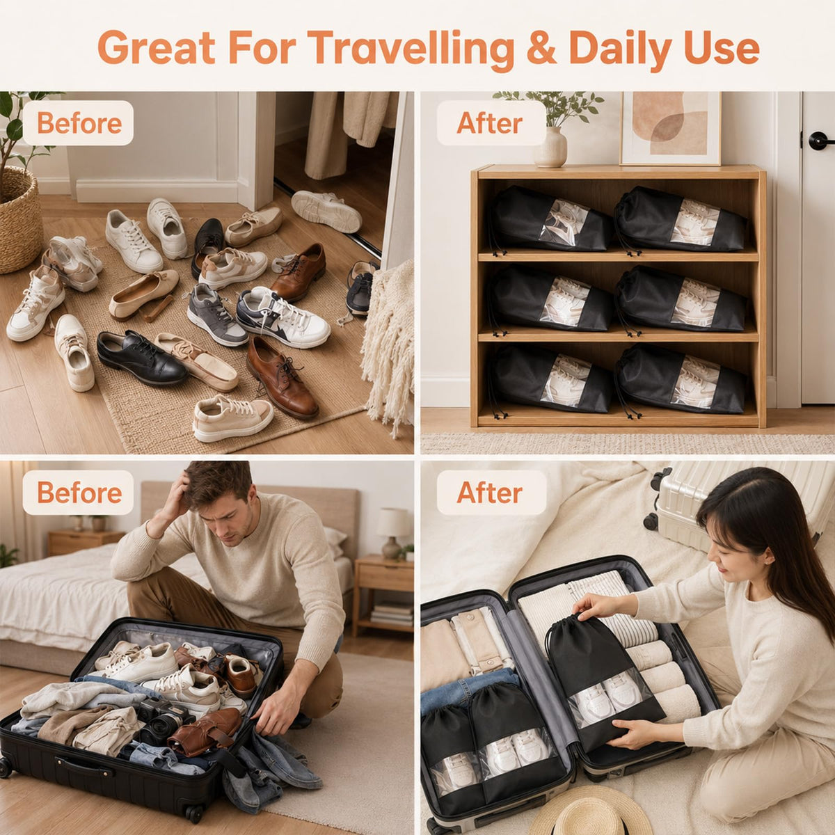 Travel Shoe Storage Bags with Clear Window