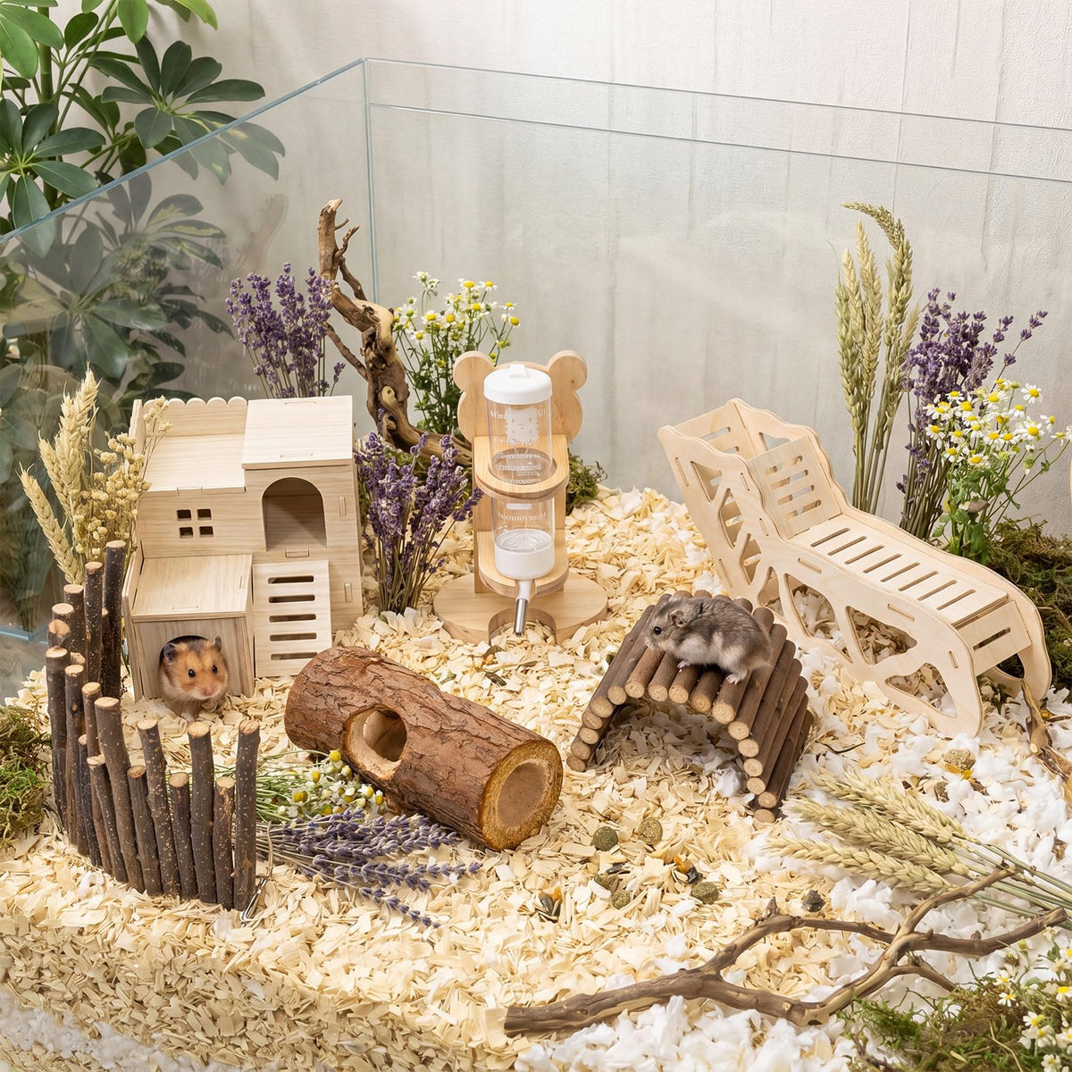 BreezeHug 6 Pcs Wooden Hamster Cage Accessories, Hamster Tunnels, Stylish