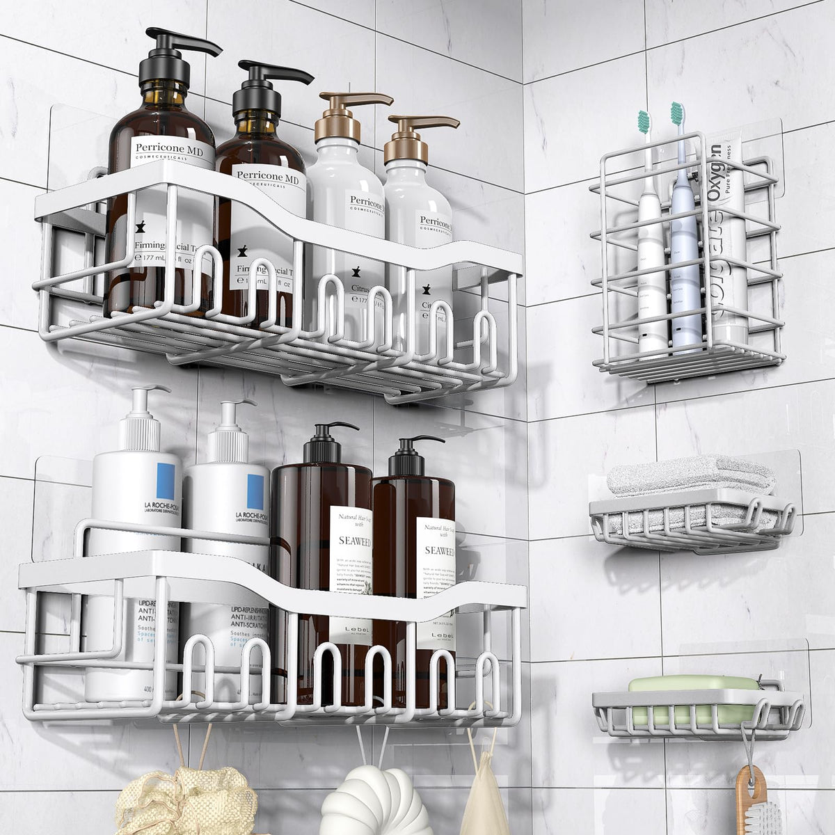 EUDELE Adhesive Shower Caddy, 5 Pack Rustproof Stainless Steel Bath...