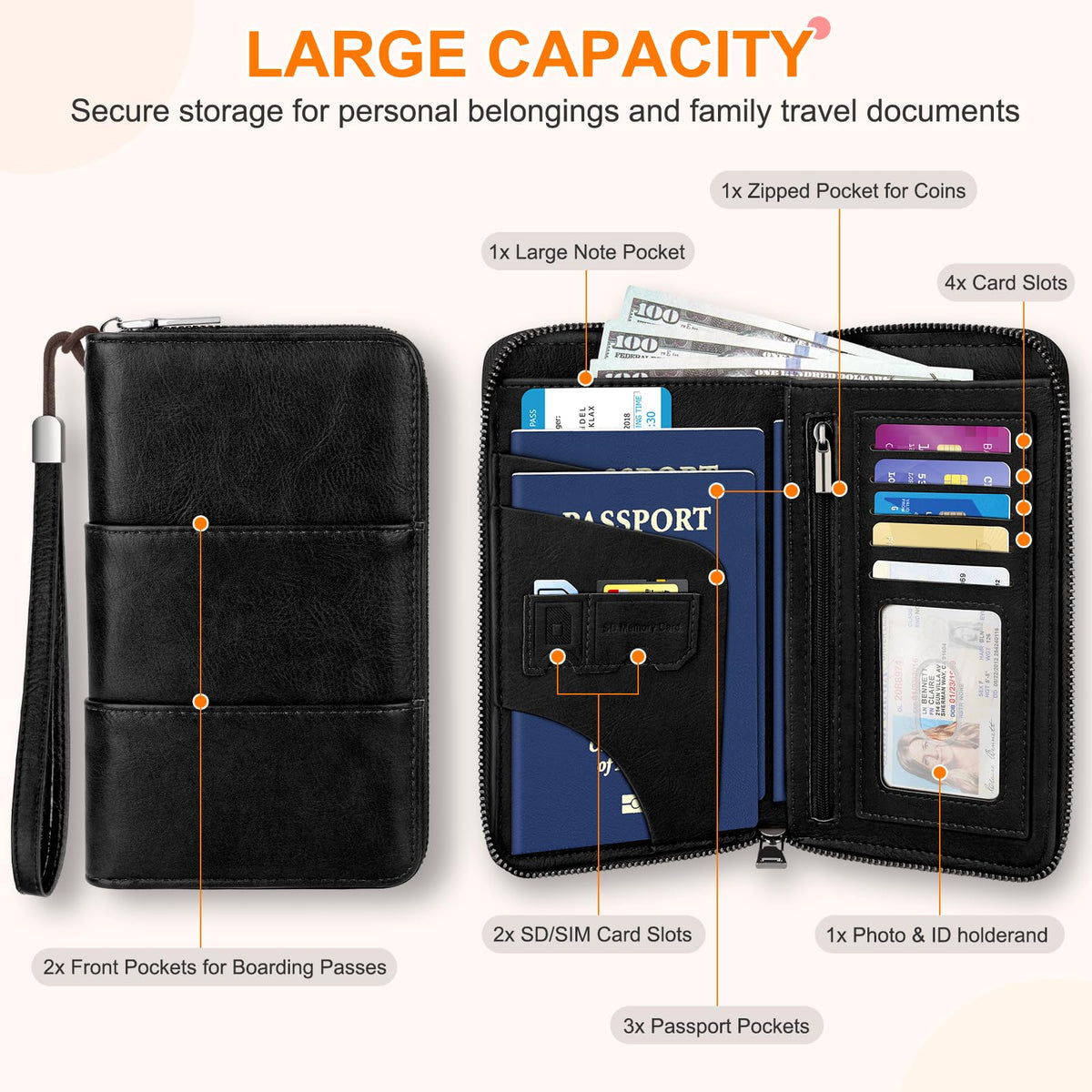 RFID Family Passport Holder Wallet - Travel Document Organizer Pink
