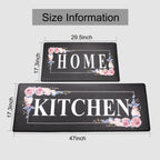 Floral Kitchen Mat Sets 2PCS Non Skid Waterproof Kitchen Rugs and Runner Sets Cushioned Anti-Fatigue Comfort Mat for Home,Office Memory Foam Kitchen Rug, 17.3"x30"+17.3"x47", Black/Pink 17"x30"+17"x47"--0.4 inches