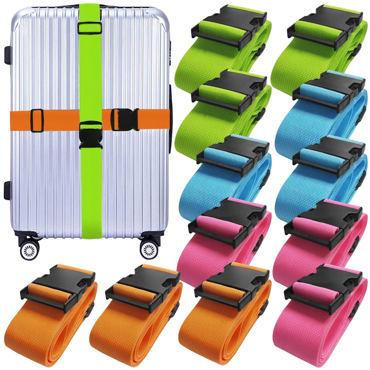 Ikaufen 12 Pack Luggage Straps Suitcase Belts Straps Wide Adjustable Packing Straps Travel Belts Accessories for Business Traveling Packing (Multicolor) 12 Pack Straps