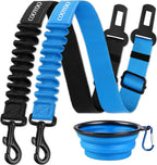 COOYOO Dog Seat Belt,3 Piece Set Retractable Dog Car Harness Adjustable for Vehicle Nylon Pet Safety Heavy Duty & Elastic Set 03-Black+Blue
