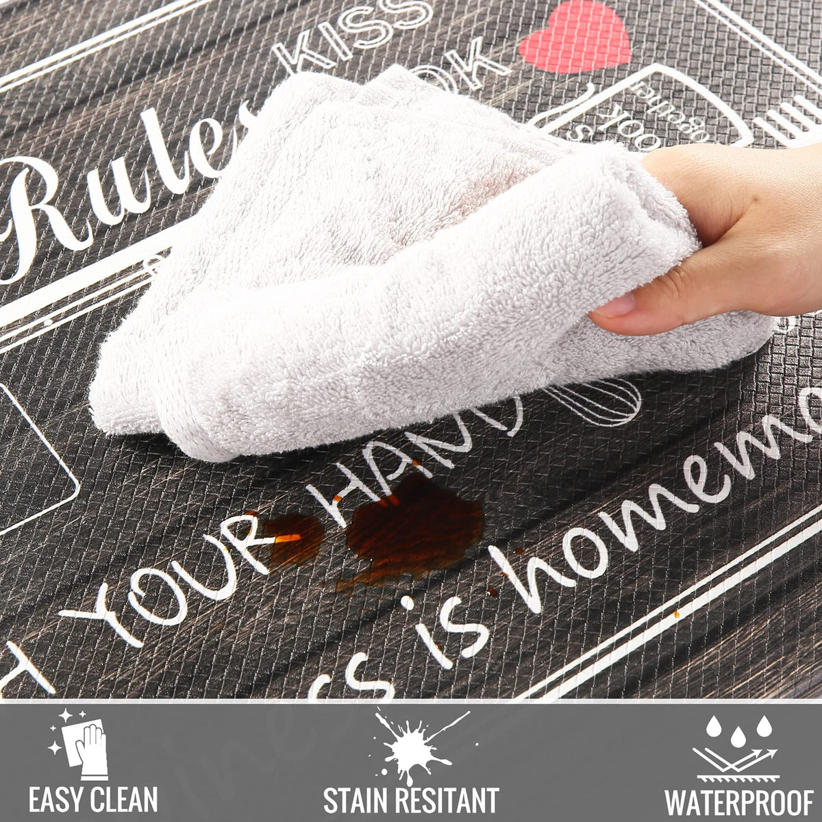 Floral Kitchen Mat Sets 2PCS Non Skid Waterproof Kitchen Rugs and Runner Sets Cushioned Anti-Fatigue Comfort Mat for Home,Office Memory Foam Kitchen Rug, 17.3"x30"+17.3"x47", Black/Pink 17"x30"+17"x47"--0.4 inches