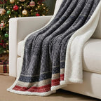 Nordic Plaid Green Sherpa Throw Blanket for Bed and Couch