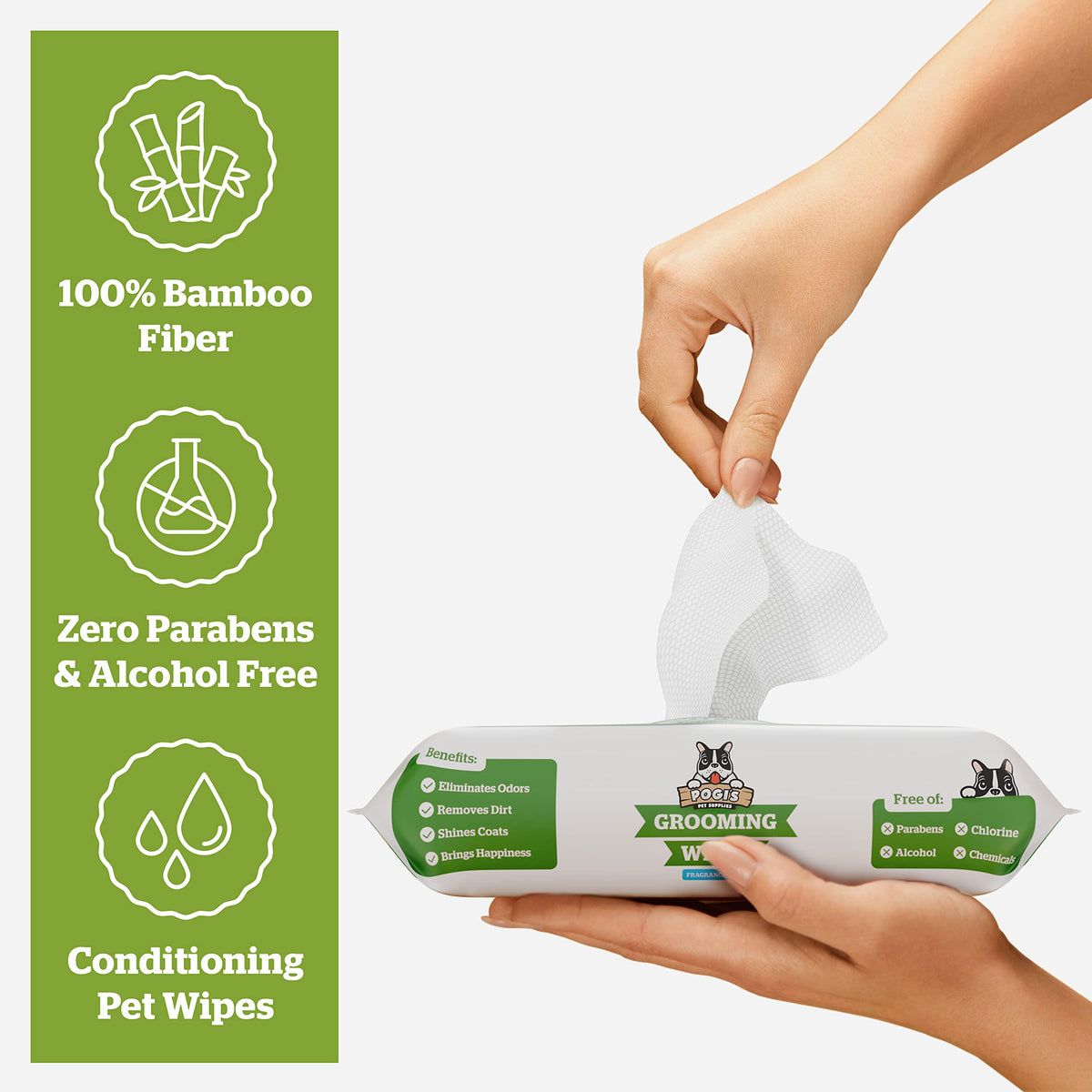 Pogi's Dog Grooming Wipes for Paws & Butt, Fragrance Free, 100 Wipes 100-Count Wipes Unscented