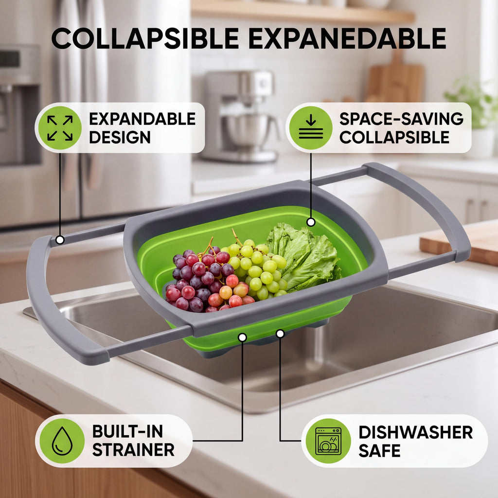 Qimh Colander collapsible, Strainer Over The Sink Vegetable Fruit...