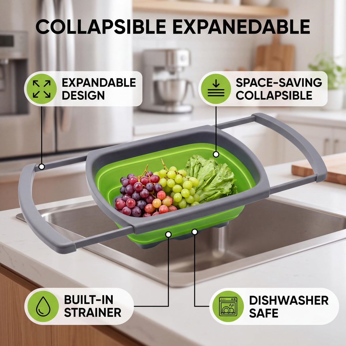 Qimh Colander collapsible, Strainer Over The Sink Vegetable Fruit...