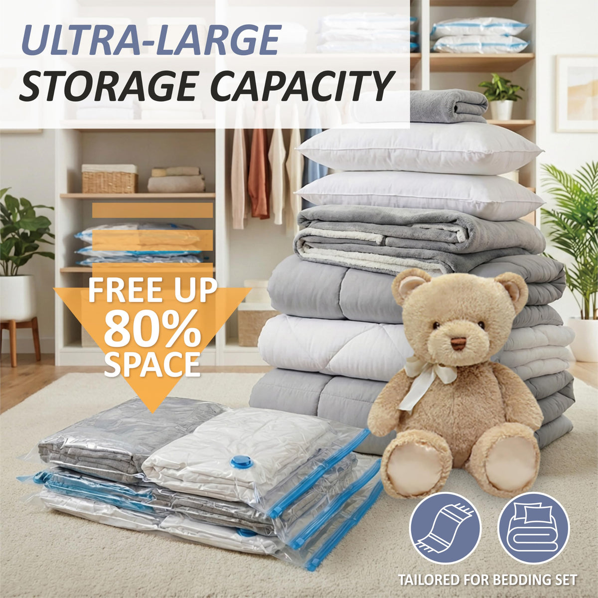 12 Jumbo Vacuum Storage Bags for Blankets & Bedding, Space Saver Bags 12 Jumbo