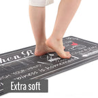 Floral Kitchen Mat Sets 2PCS Non Skid Waterproof Kitchen Rugs and Runner Sets Cushioned Anti-Fatigue Comfort Mat for Home,Office Memory Foam Kitchen Rug, 17.3"x30"+17.3"x47", Black/Pink 17"x30"+17"x47"--0.4 inches