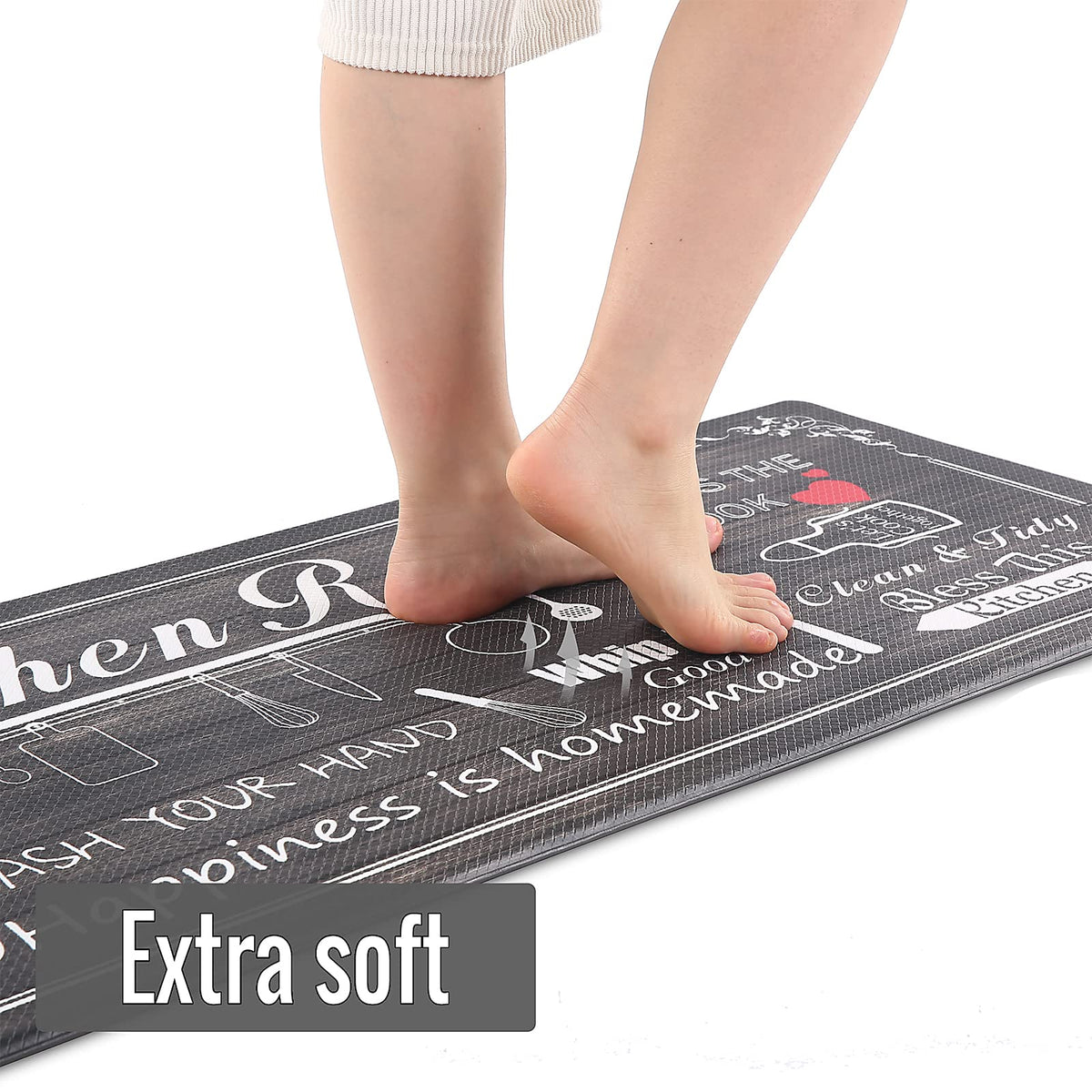 Floral Kitchen Mat Sets 2PCS Non Skid Waterproof Kitchen Rugs and Runner Sets Cushioned Anti-Fatigue Comfort Mat for Home,Office Memory Foam Kitchen Rug, 17.3"x30"+17.3"x47", Black/Pink 17"x30"+17"x47"--0.4 inches