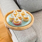 Sofa Arm Tray,Foldable Sofa Armrest Clip-On Tray Suitble for 4"-9" Armrest,Circle Sofa Arm Table for Snacks/Drinks/Fruit/Dessert/Rmote (9.49x8.86x3.54 inch)