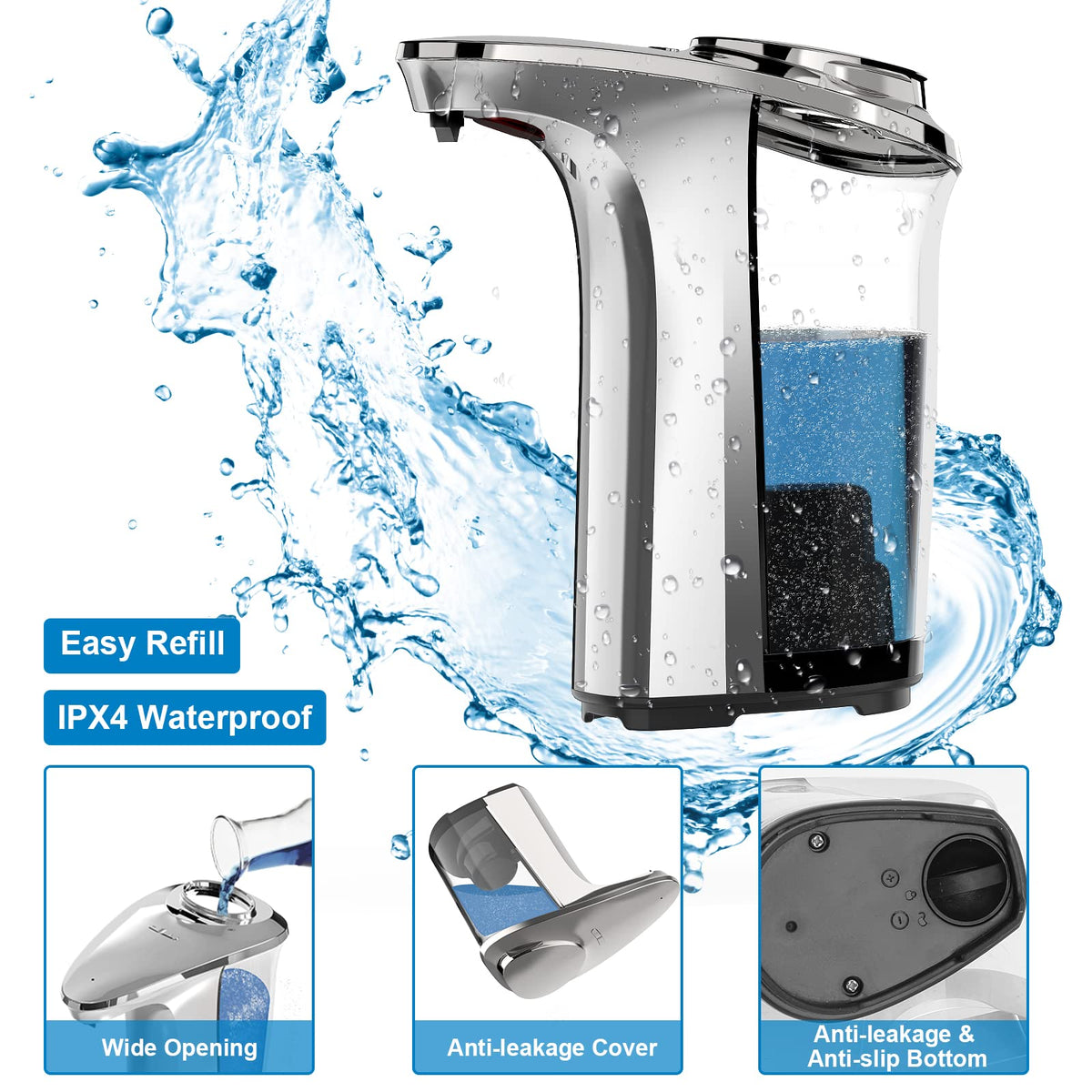 Automatic Soap Dispenser, 17oz Touchless Liquid Dish Soap Dispenser Kitchen Silver