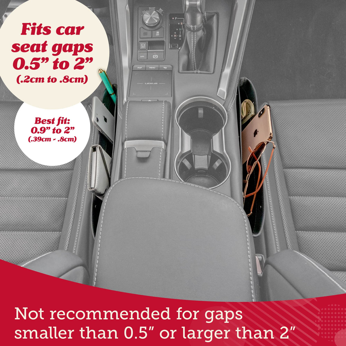 Lusso Gear Car Seat Gap Organizer - Pack of 2 - Prevents Items Falling &...