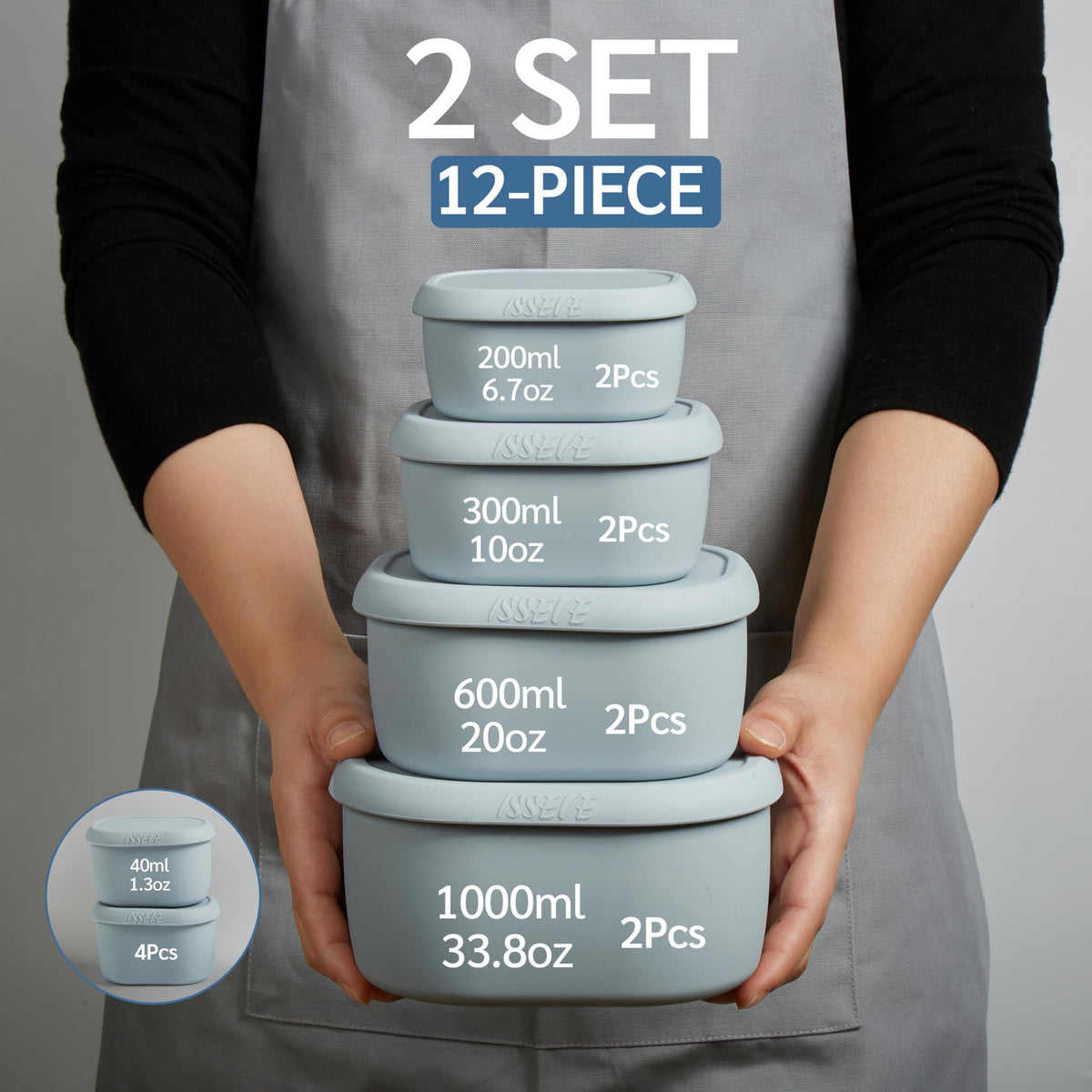 ISSEVE 12Pcs/Set Nesting Silicone Food Storage Containers with Lids Blue