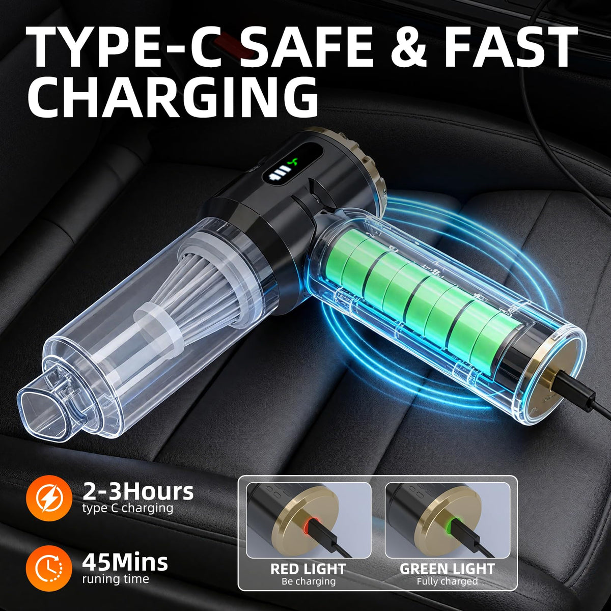 Handheld Vacuum Cleaner Cordless, 23000Pa Powerful Car Mini Vacuum Cleaner, Rechargeable Portable Lightweight dust Catcher for Home Car Carpet Stairs Pet Hair Deep Cleaning（Black-Gold）. Black-gold
